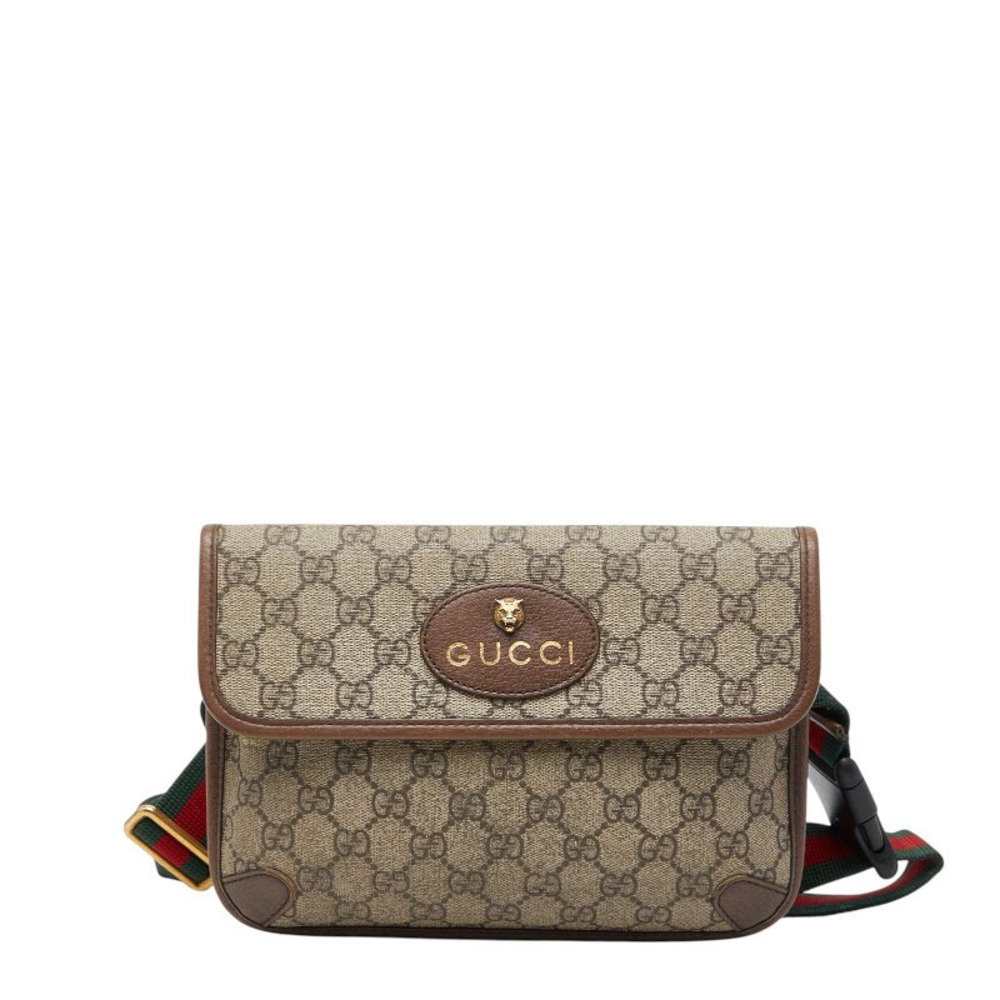 Gucci Tiger GG Supreme Sherry Neo Body Bag Waist Beige Cream Brown Leather